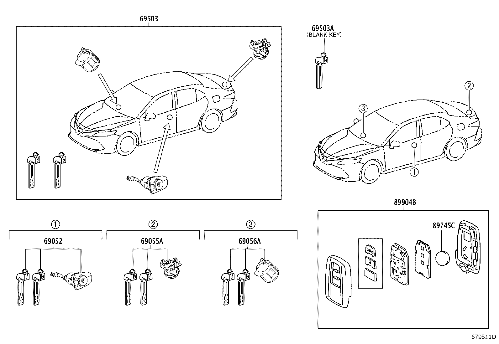 Toyota 69005-06761 CYLINDER SET, LOCK