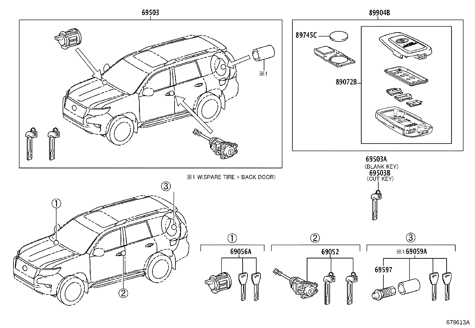 69052-60310 CYLINDER & KEY SET, DOOR LOCK, LH product image