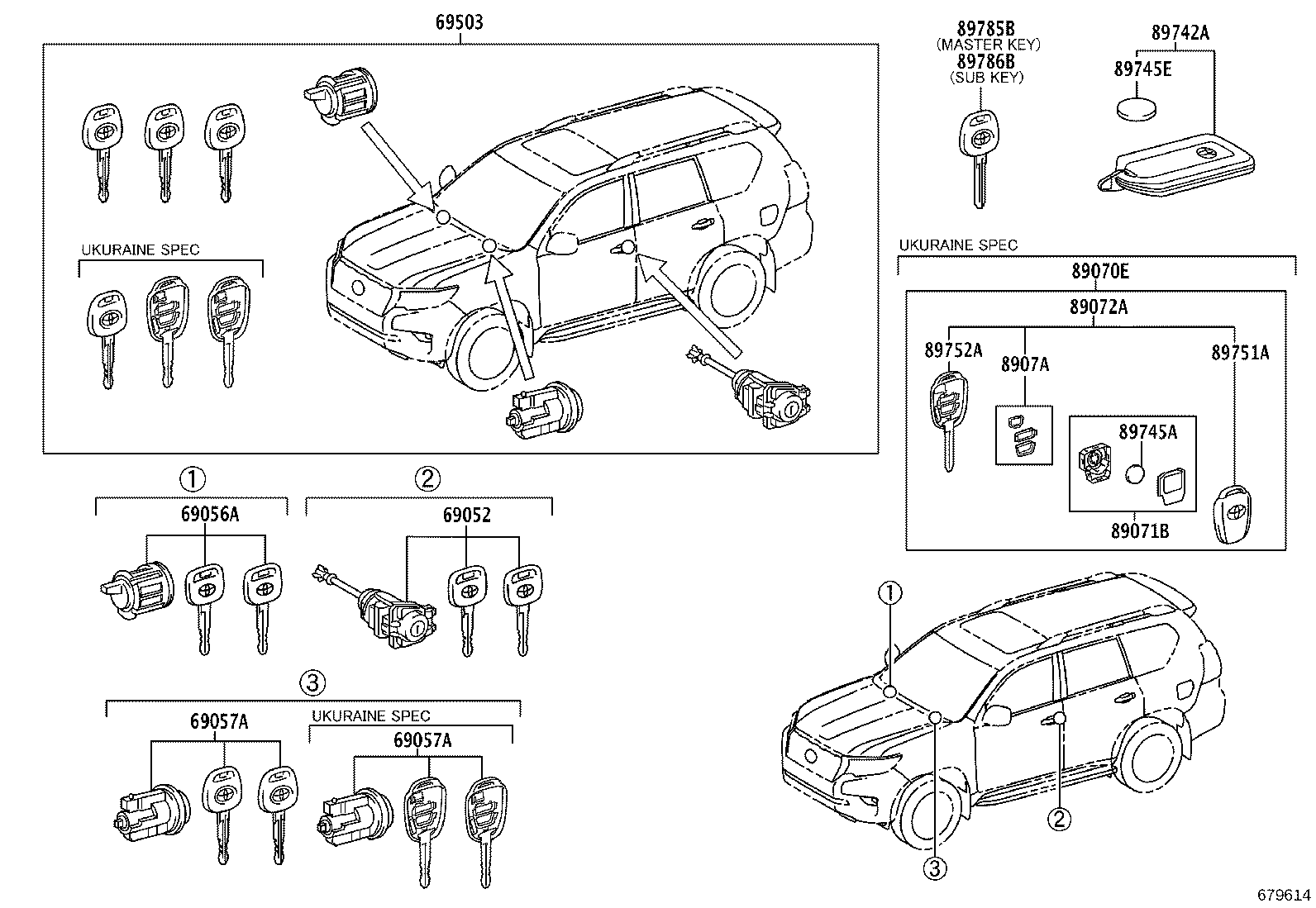 69052-60310 CYLINDER & KEY SET, DOOR LOCK, LH product image