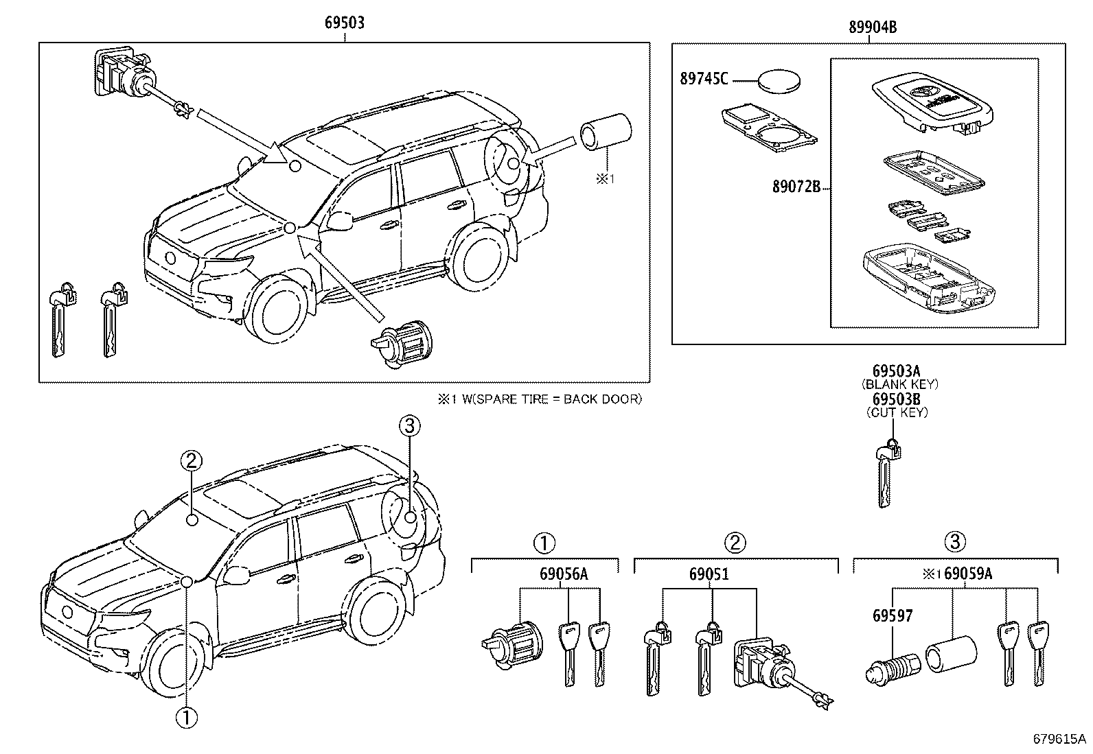 69052-60310 CYLINDER & KEY SET, DOOR LOCK, LH product image