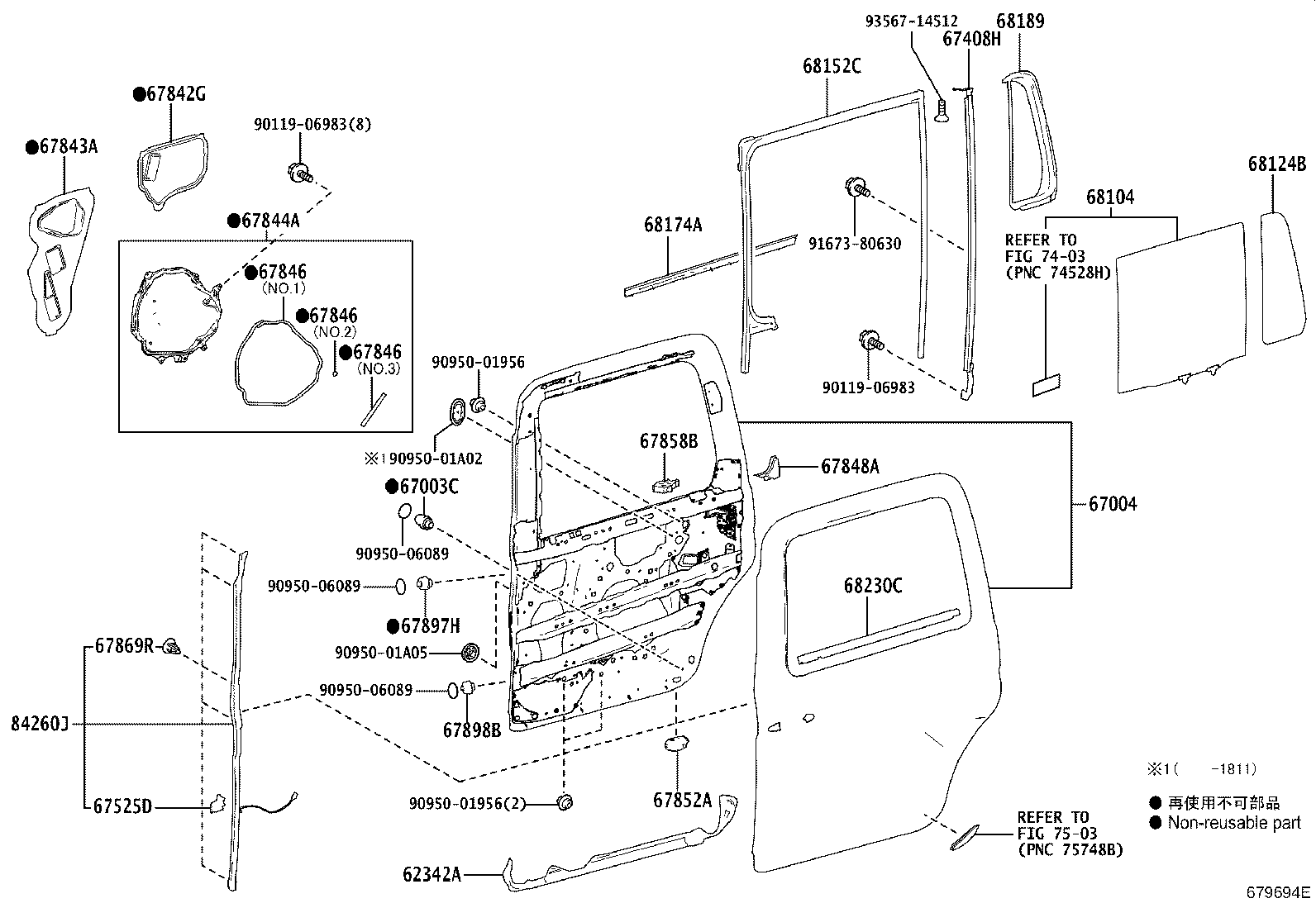62775-15100 CLIP, DOOR WINDOW GLASS, REAR RH product image