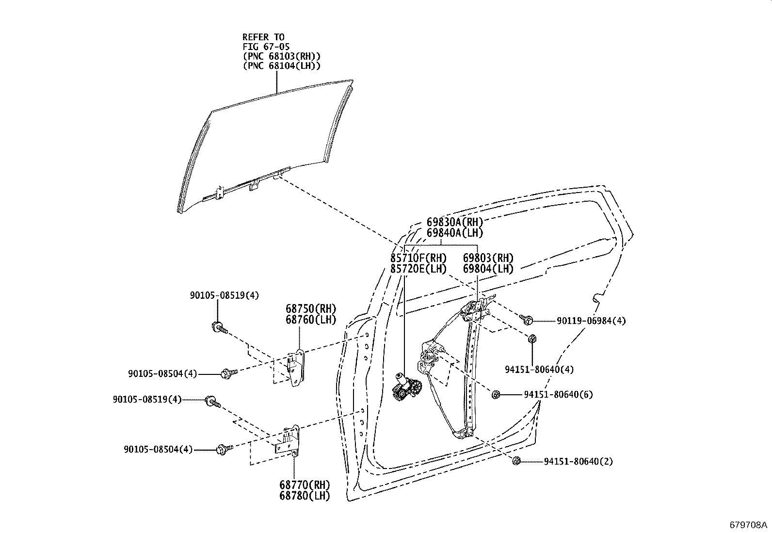 Toyota 69803-50061 REGULATOR SUB-ASSY, REAR DOOR WINDOW, RH