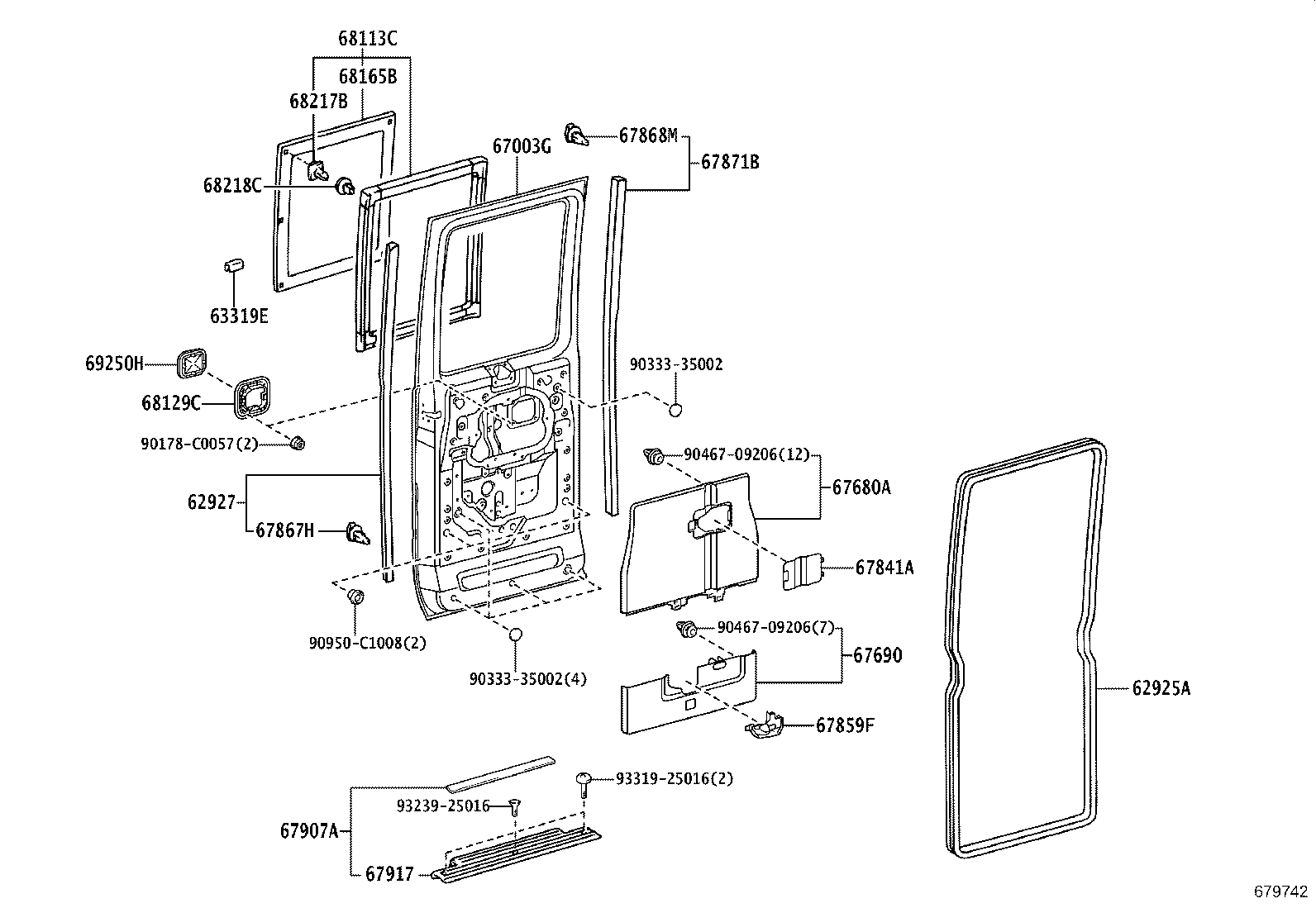 62925-0S010 WEATHERSTRIP, GLIDE DOOR SIDE product image
