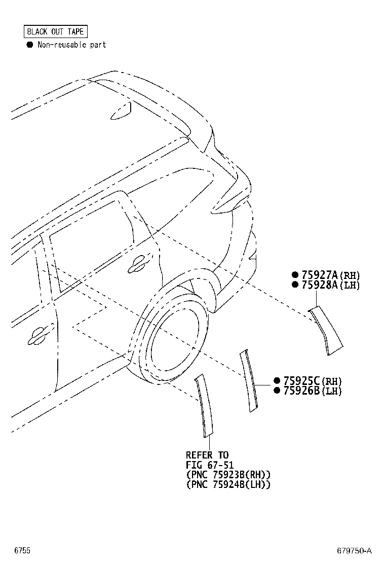 67487-BZ070 SEAL, REAR DOOR REAR GUIDE, RH product image