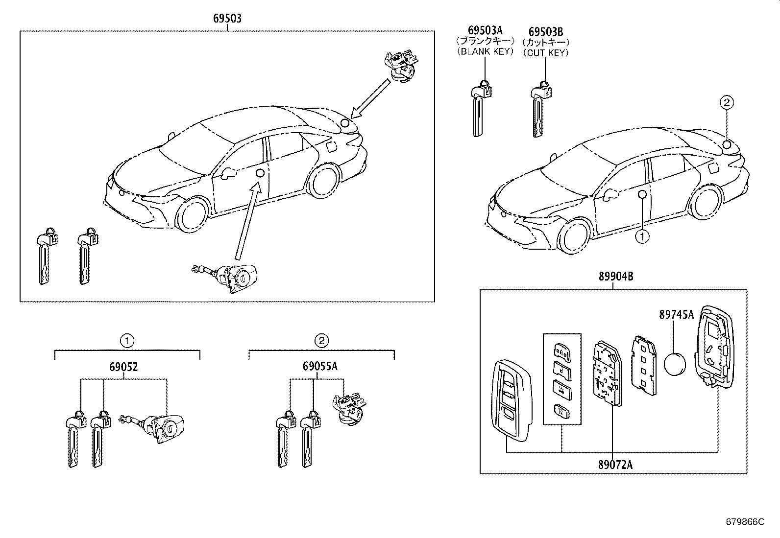 Toyota 69005-07050 CYLINDER SET, LOCK