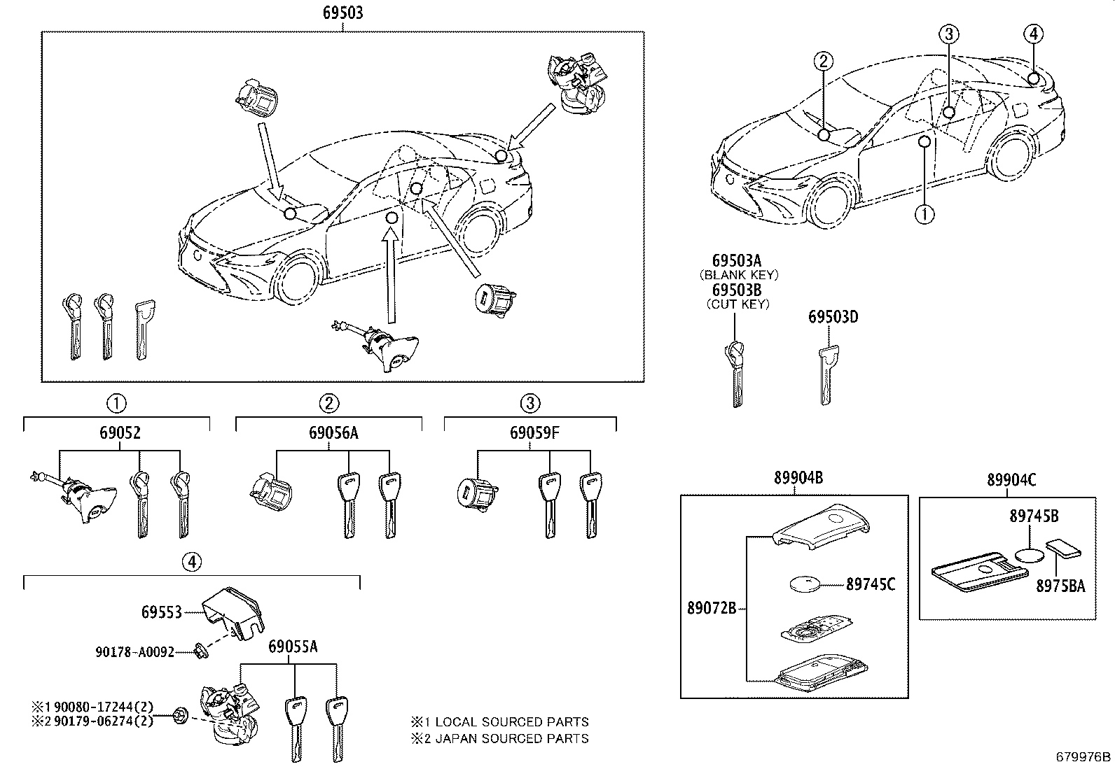 Toyota 69005-06780 CYLINDER SET, LOCK