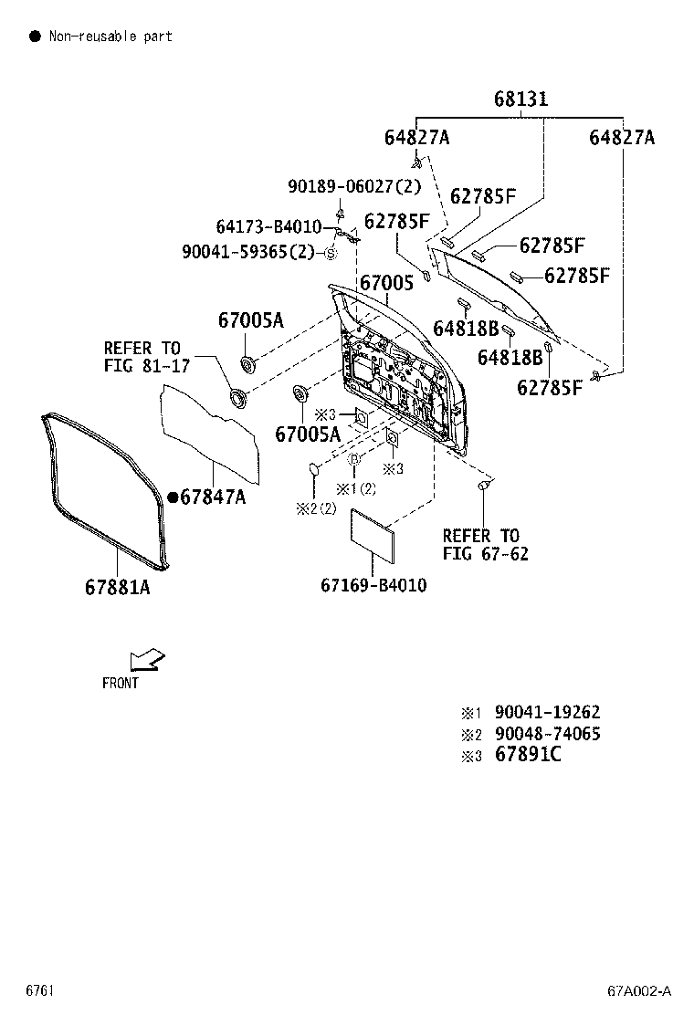 Toyota 62785-B4010 SPACER, BACK DOOR GLASS