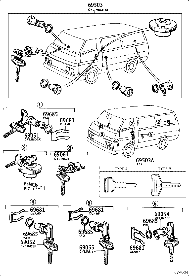 69057-95403 CYLINDER & KEY SET, IGNITION SWITCH LOCK product image