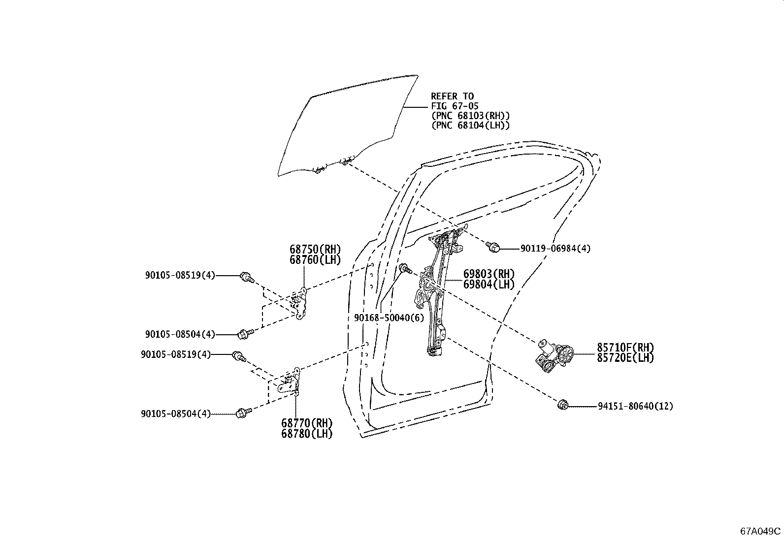 Toyota 69804-76010 REGULATOR SUB-ASSY, REAR DOOR WINDOW, LH