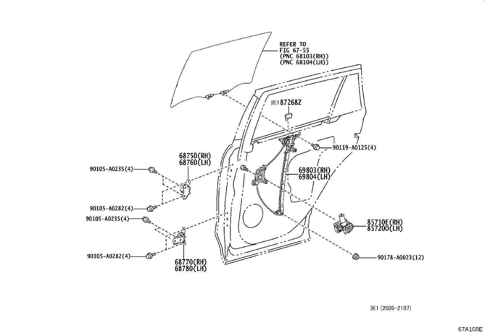 Toyota 69804-0R110 REGULATOR SUB-ASSY, REAR DOOR WINDOW, LH