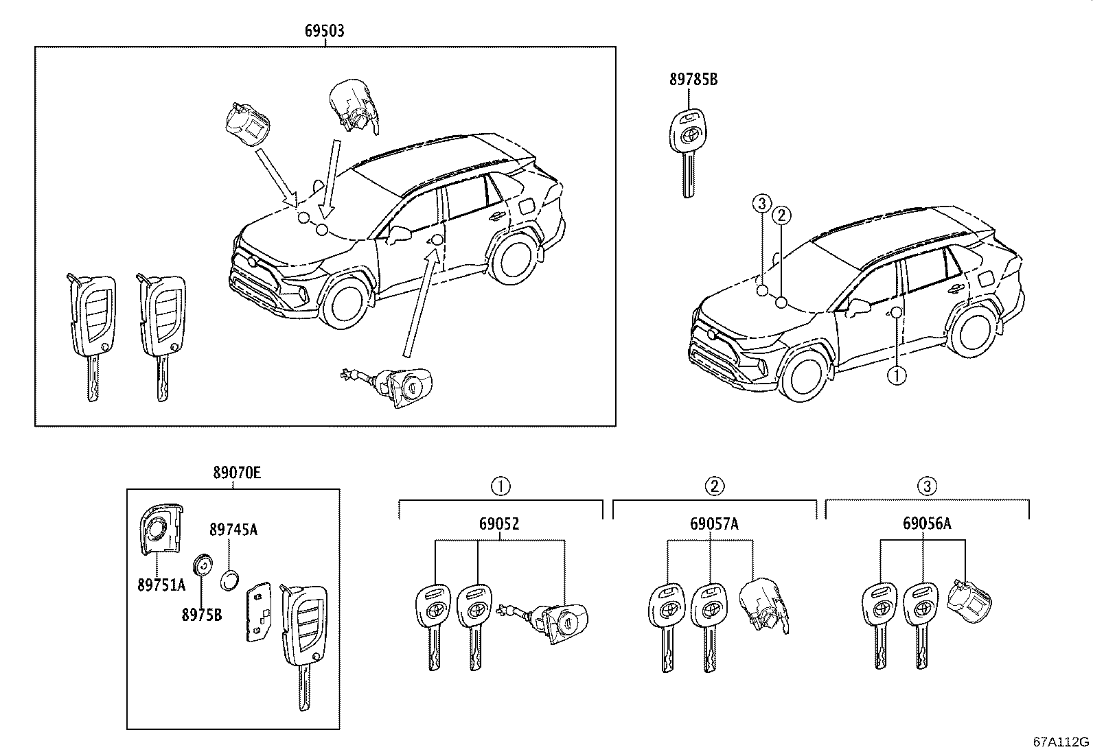 Toyota 89704-0R250 CYLINDER SET, LOCK