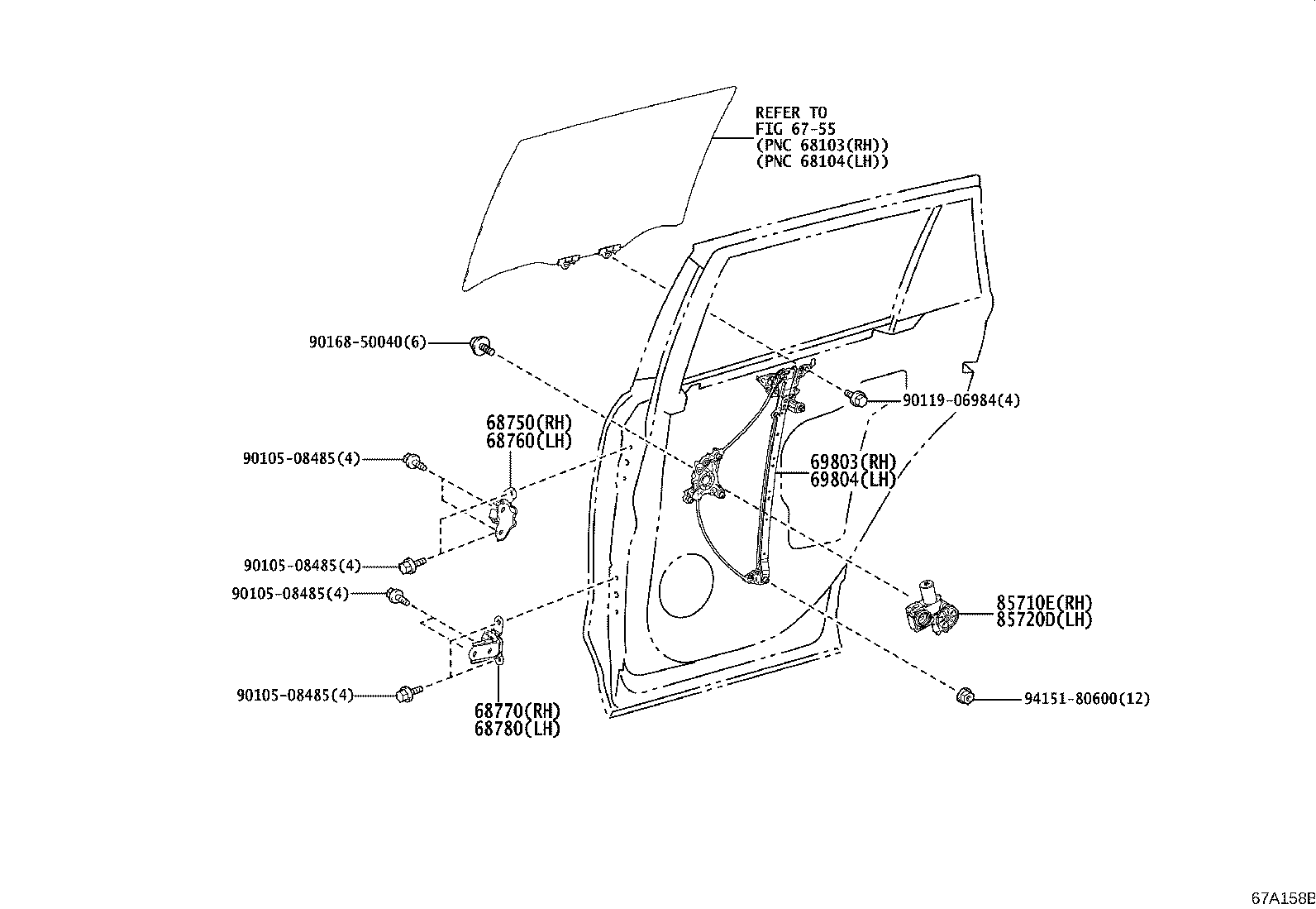 Toyota 69803-42060 REGULATOR SUB-ASSY, REAR DOOR WINDOW, RH