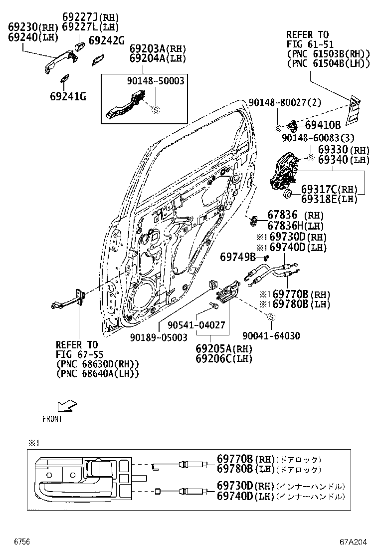 69205-B1050 HANDLE SUB-ASSY, REAR DOOR INSIDE, RH product image