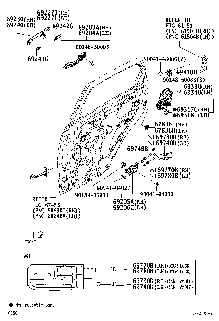 Toyota 69203-52010 FRAME SUB-ASSY, REAR DOOR OUTSIDE HANDLE, RH