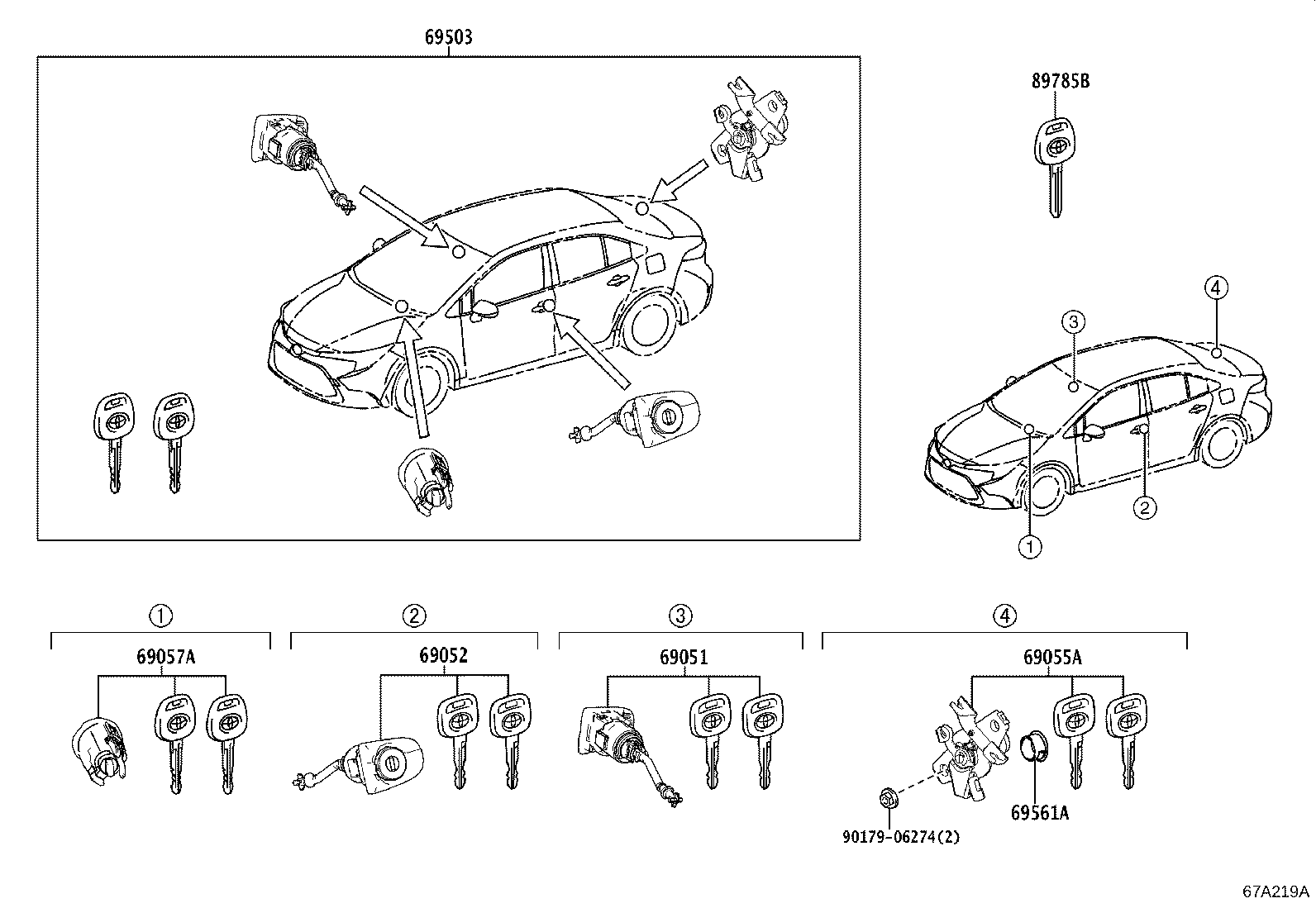 Toyota 69005-12J30 CYLINDER SET, LOCK