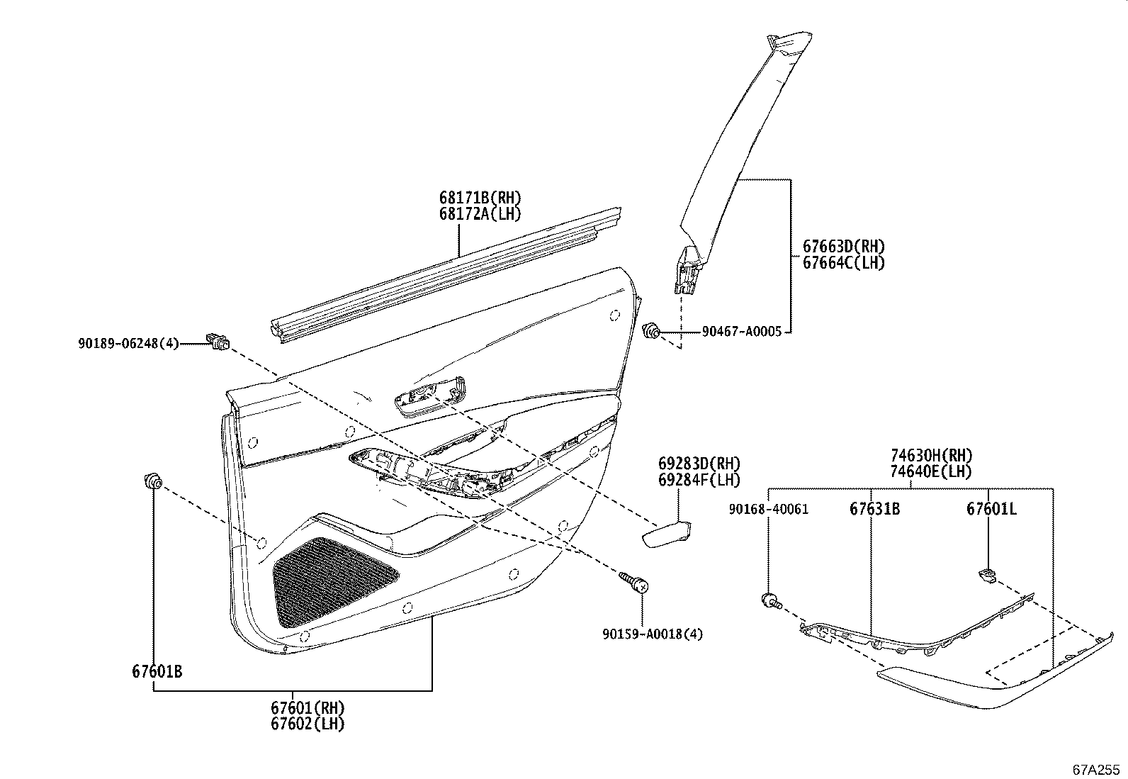 67053-02070 REINFORCEMENT SUB-ASSY, FRONT DOOR INSIDE PANEL, RH product image