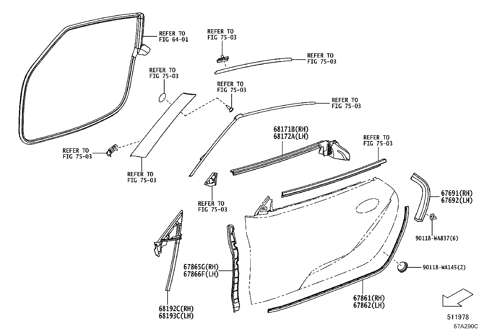 Toyota 67610-WAA07 BOARD SUB-ASSY, FRONT DOOR TRIM, RH