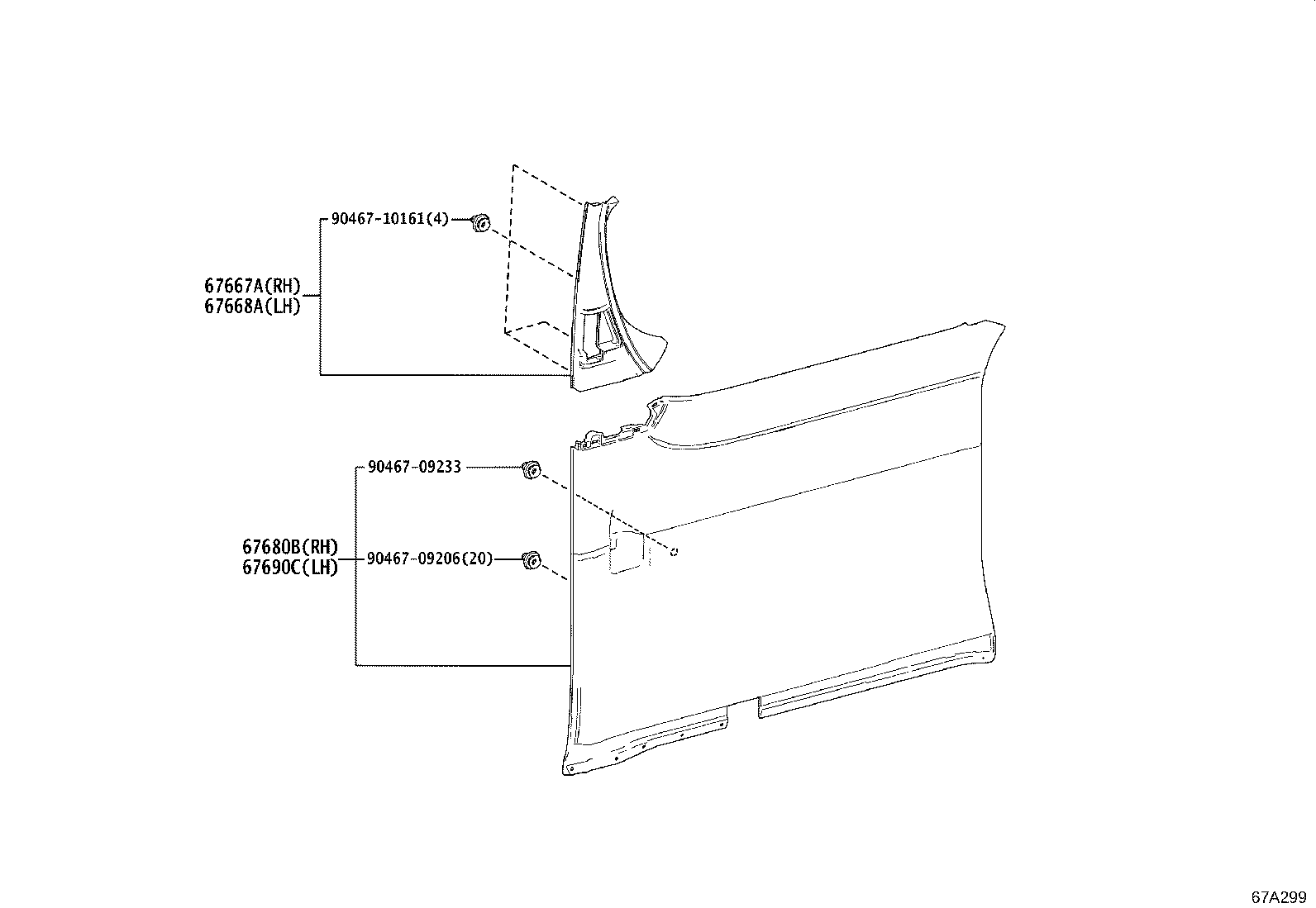 67614-VR010 BOARD SUB-ASSY, REAR DOOR TRIM, LH product image