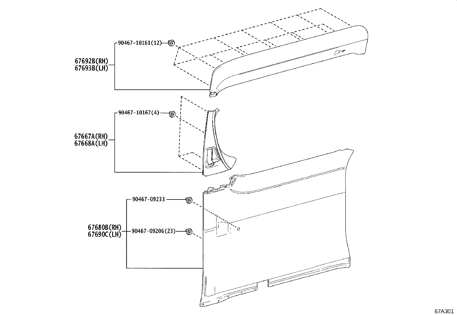 67614-VR010 BOARD SUB-ASSY, REAR DOOR TRIM, LH product image