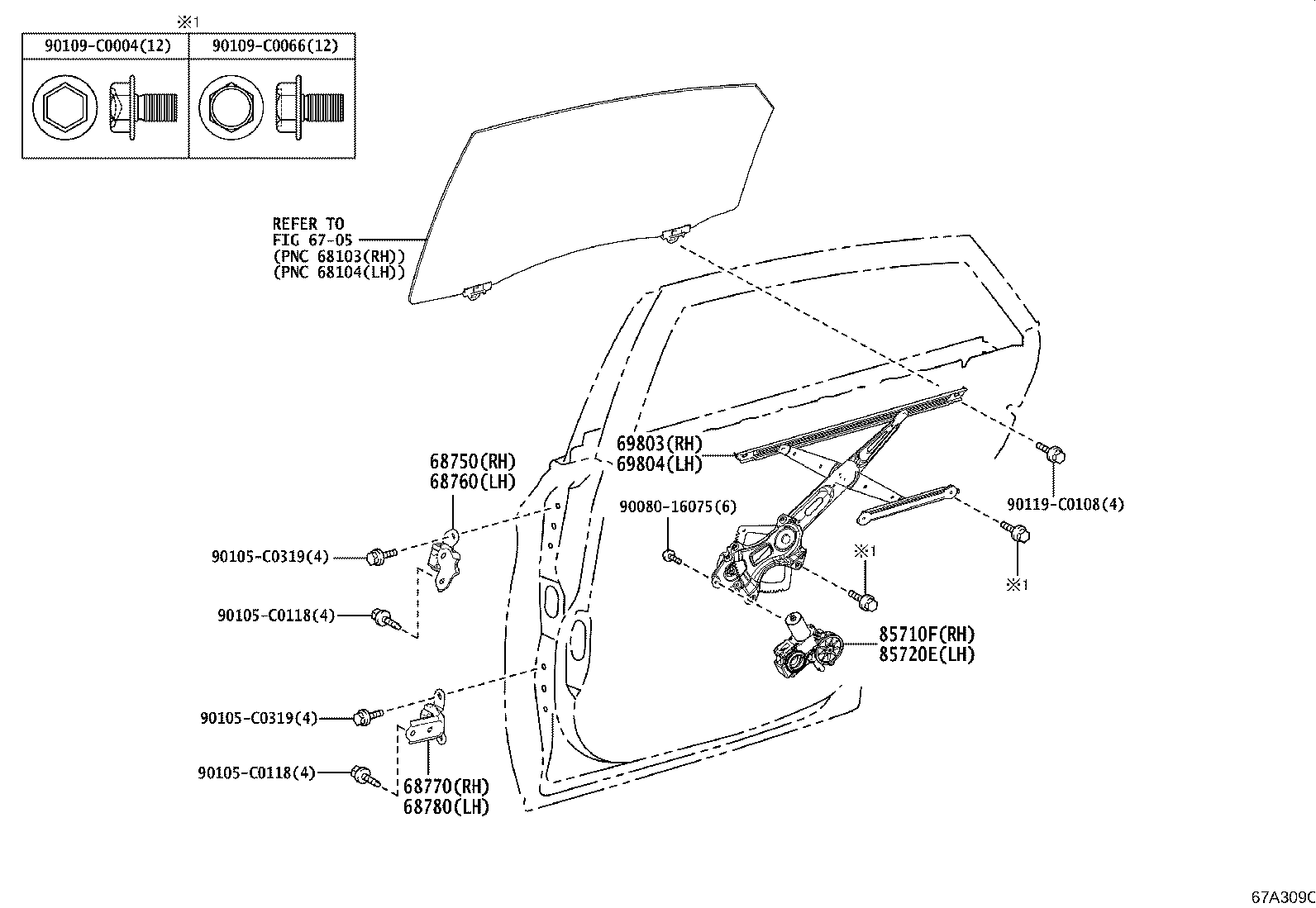 69802-0R040 REGULATOR SUB-ASSY, REAR DOOR WINDOW, LH product image