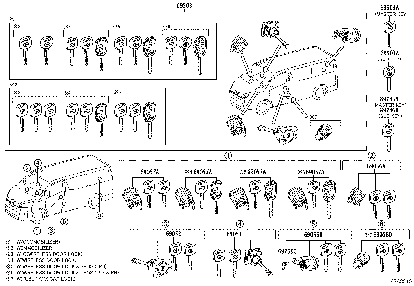Toyota 69005-V3150 CYLINDER SET, LOCK
