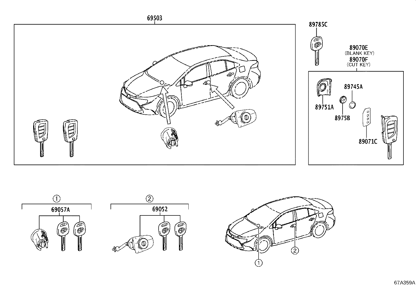 Toyota 69005-02J40 CYLINDER SET, LOCK