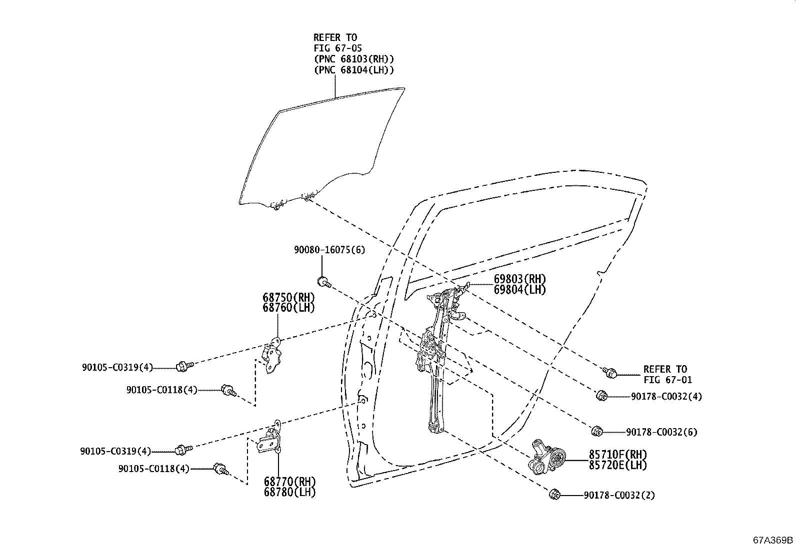 69804-02371 REGULATOR SUB-ASSY, REAR DOOR WINDOW, LH product image