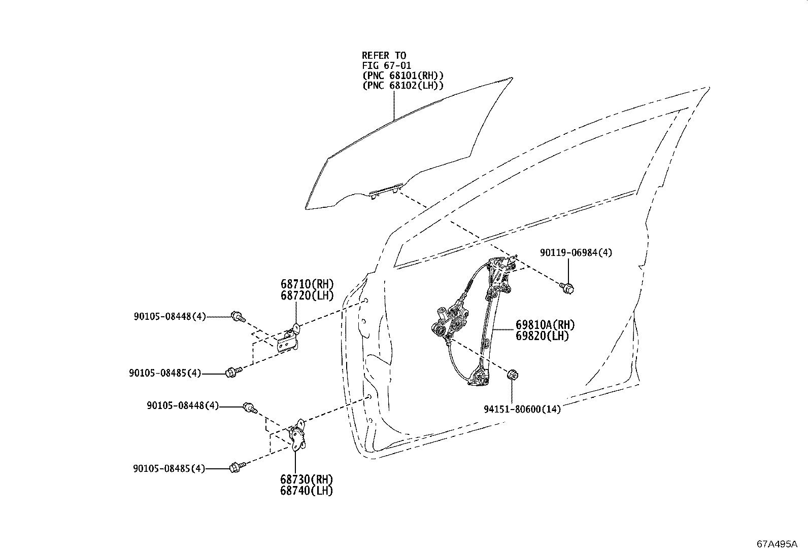 69820-02791 REGULATOR ASSY, FRONT DOOR WINDOW, LH product image