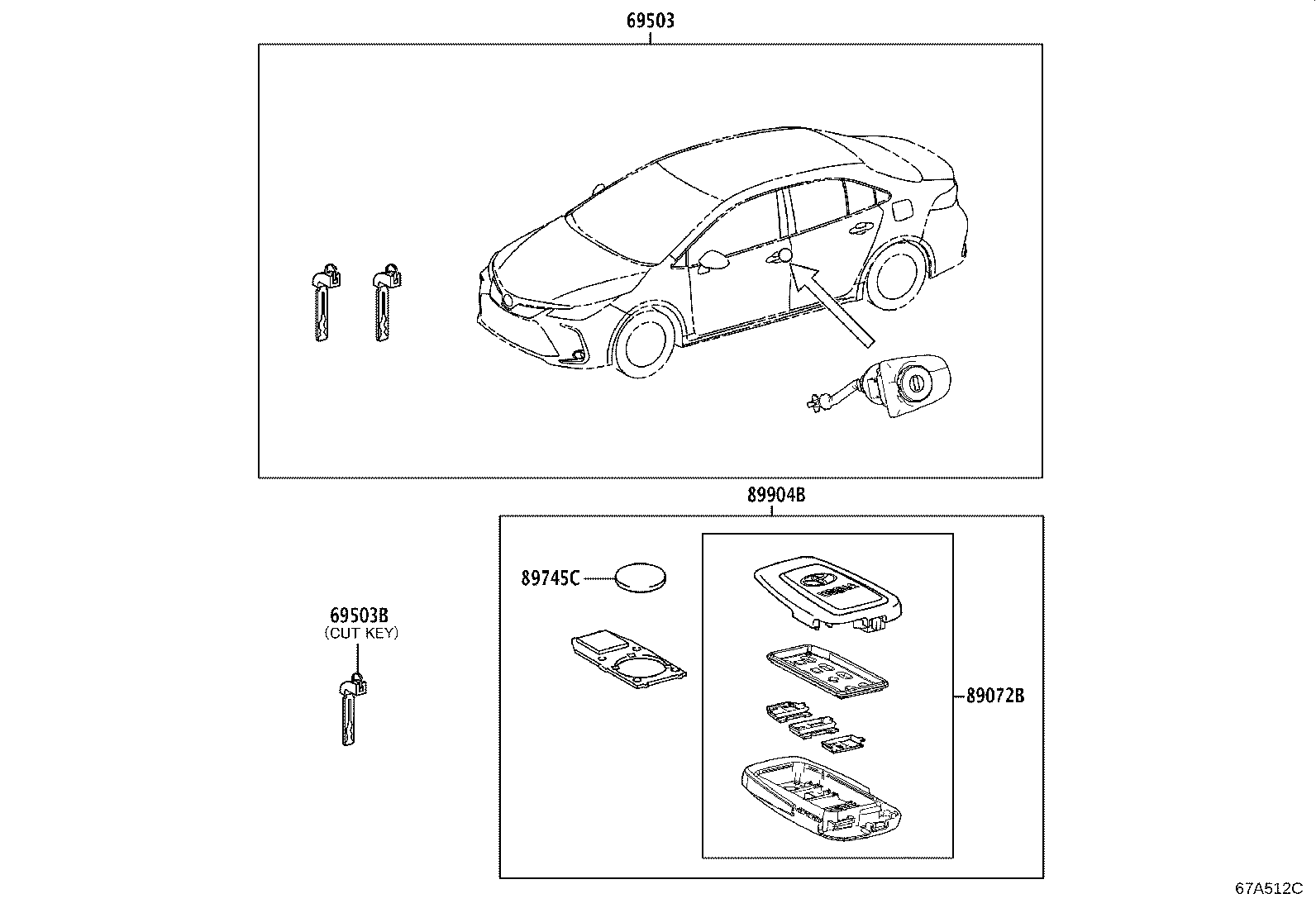 89072-02850 HOUSING SET, DOOR CONTROL TRANSMITTER (FOR SMART KEY) product image