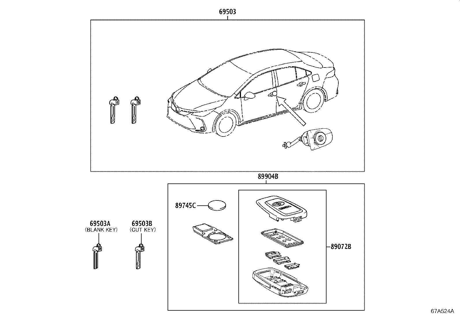 89072-02470 HOUSING SET, DOOR CONTROL TRANSMITTER (FOR SMART KEY) product image