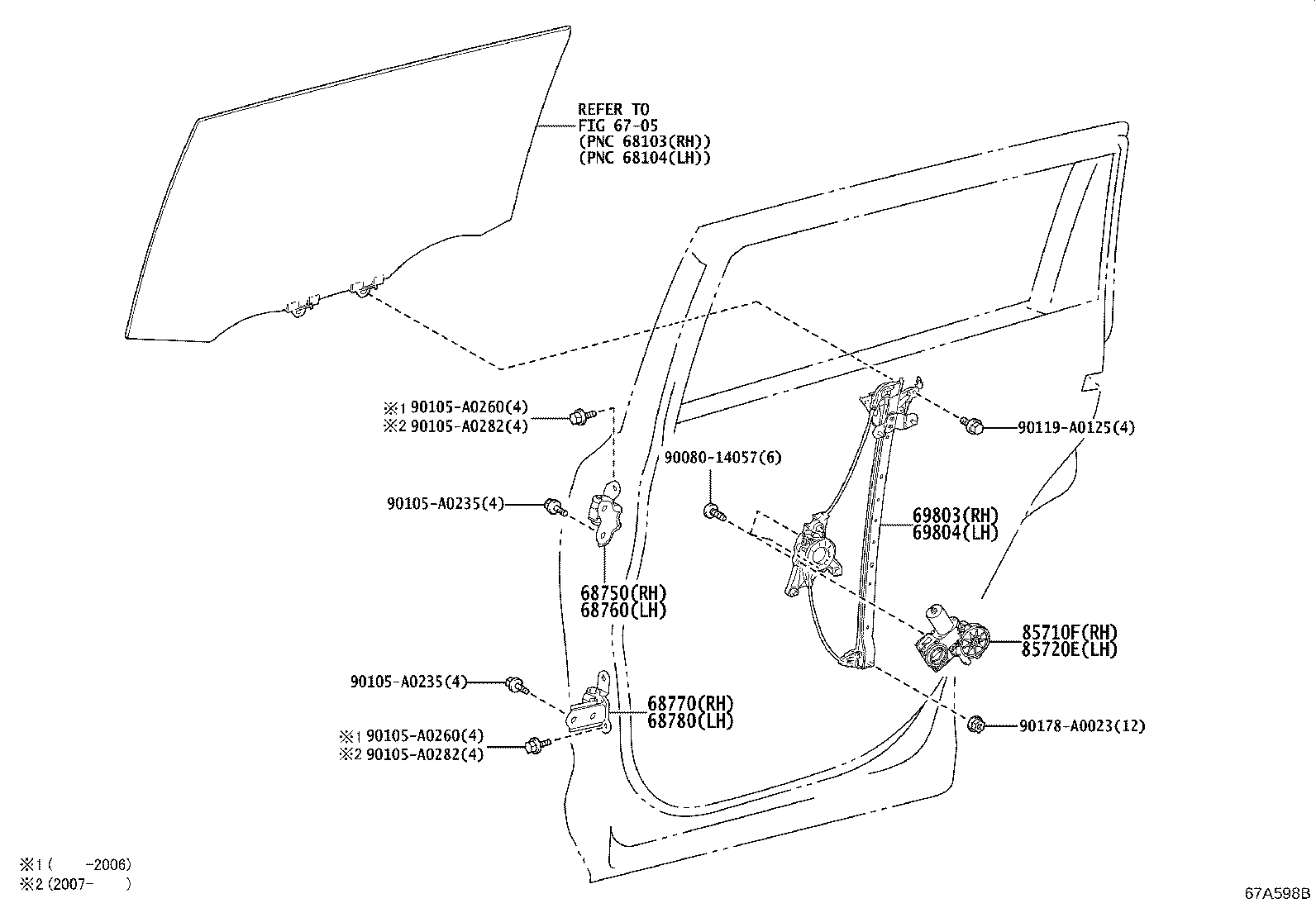Toyota 69801-0E110 REGULATOR SUB-ASSY, REAR DOOR WINDOW, RH