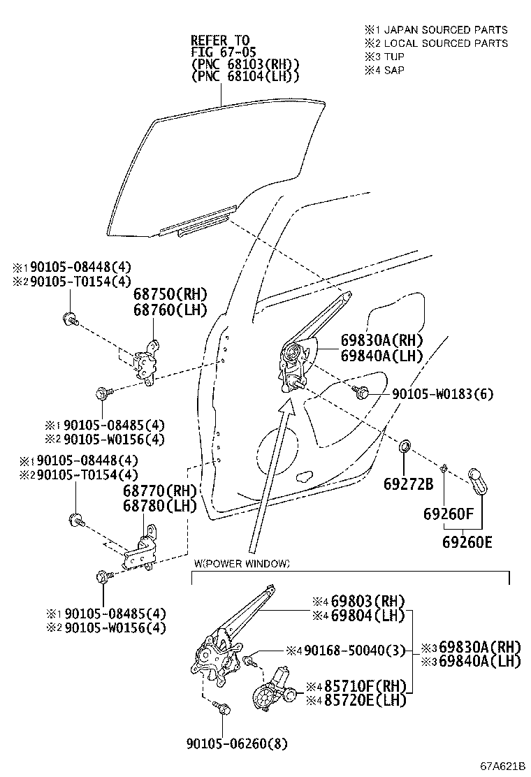 69804-02320 REGULATOR SUB-ASSY, REAR DOOR WINDOW, LH product image