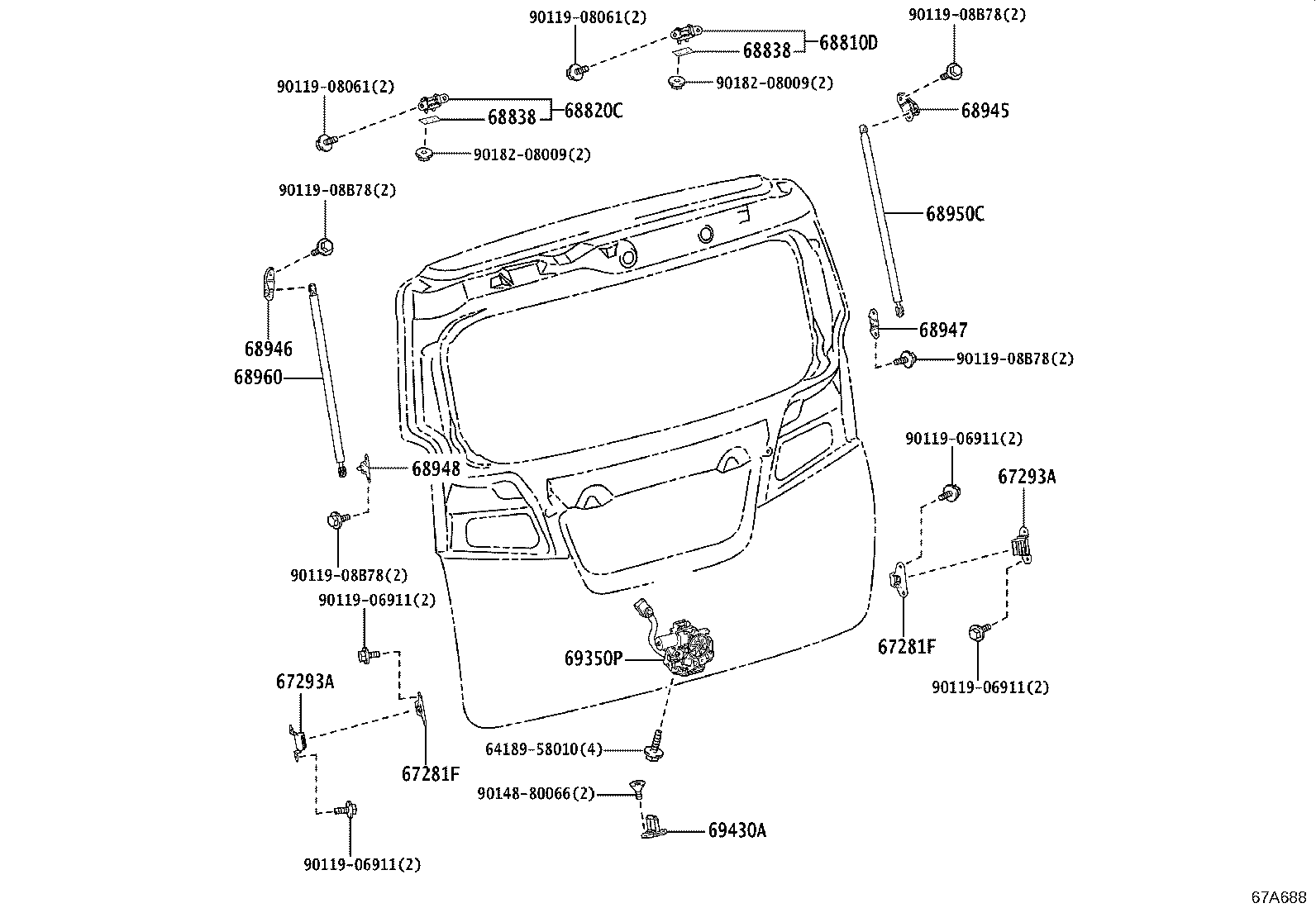 68950-58400 STAY ASSY, BACK DOOR, RH product image