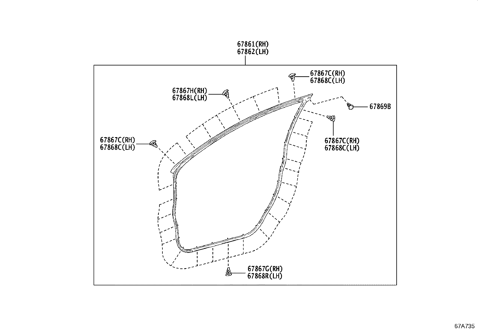 67403-K0010 FRAME SUB-ASSY, FRONT DOOR, REAR LOWER RH product image