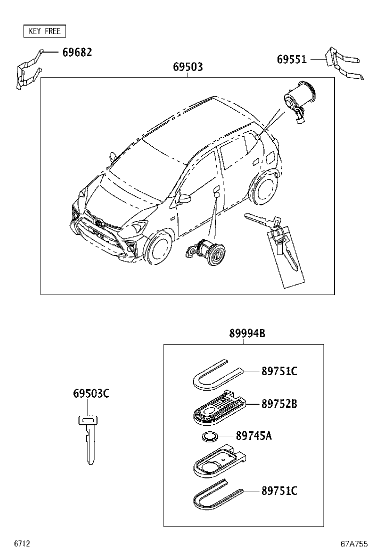 69052-BZ140 CYLINDER & KEY SET, DOOR LOCK, LH product image