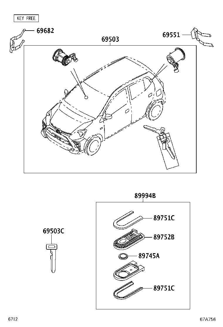 69052-BZ140 CYLINDER & KEY SET, DOOR LOCK, LH product image