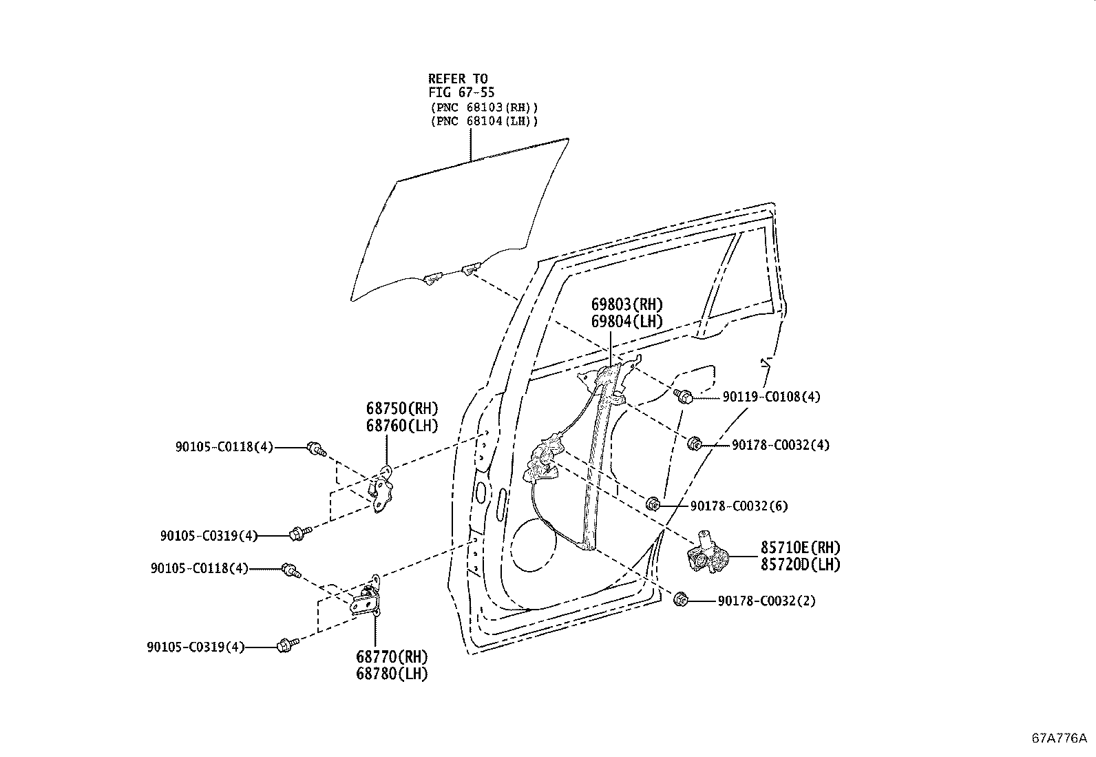 69804-0R070 REGULATOR SUB-ASSY, REAR DOOR WINDOW, LH product image