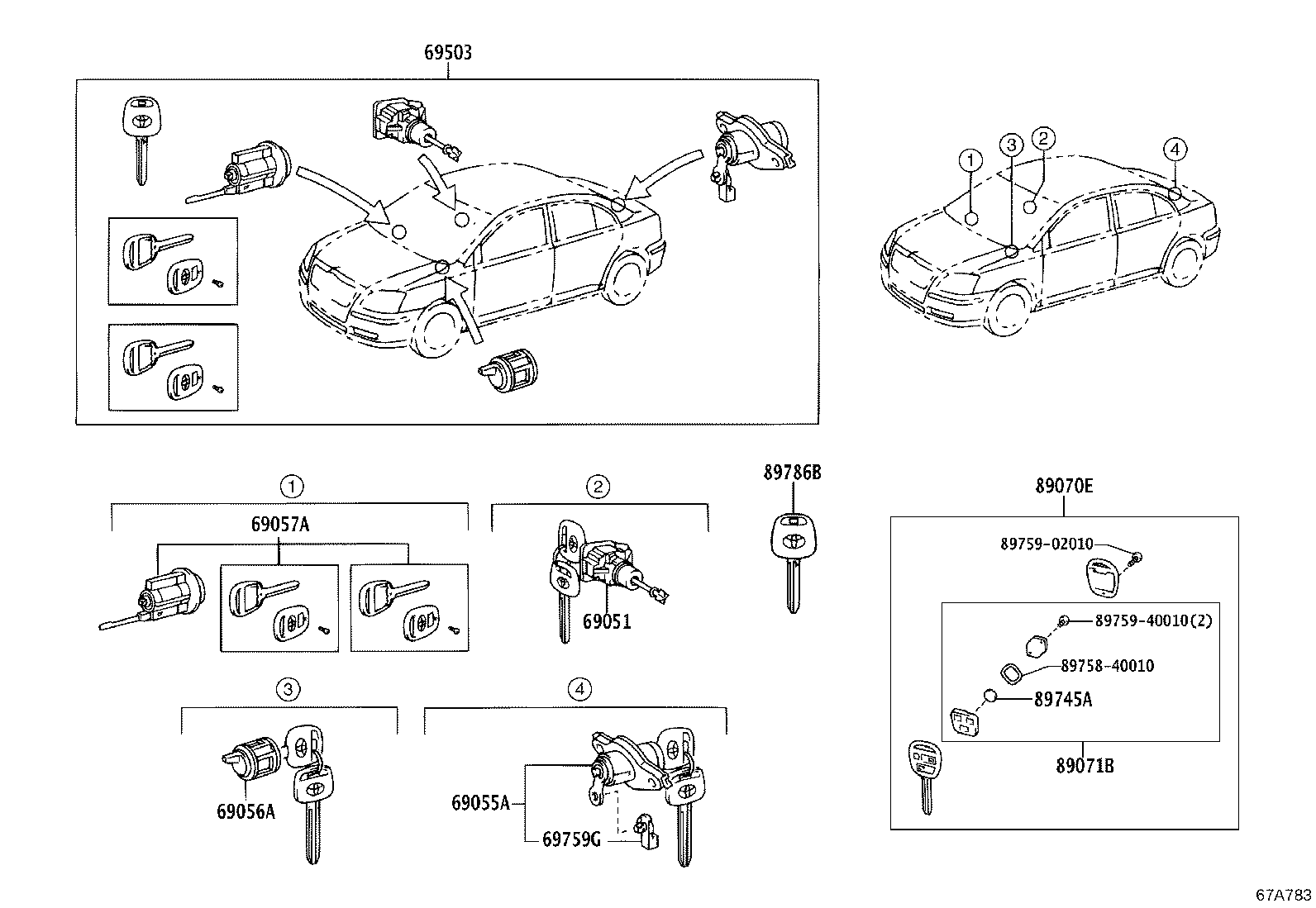 89073-05141 CYLINDER & KEY SET, IGNITION SWITCH LOCK product image