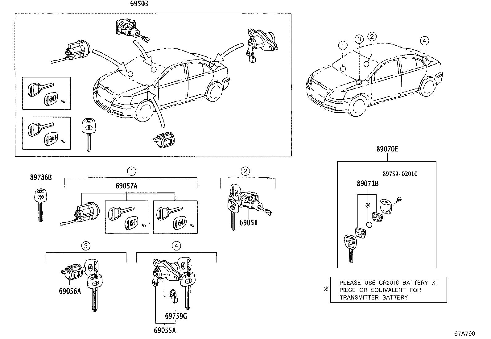 69055-05080 CYLINDER & KEY SET, LUGGAGE COMPARTMENT LOCK product image