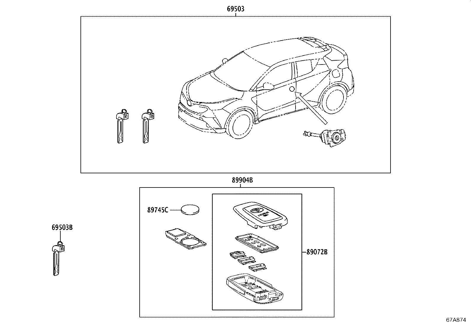 89072-F4170 HOUSING SET, DOOR CONTROL TRANSMITTER (FOR SMART KEY) product image