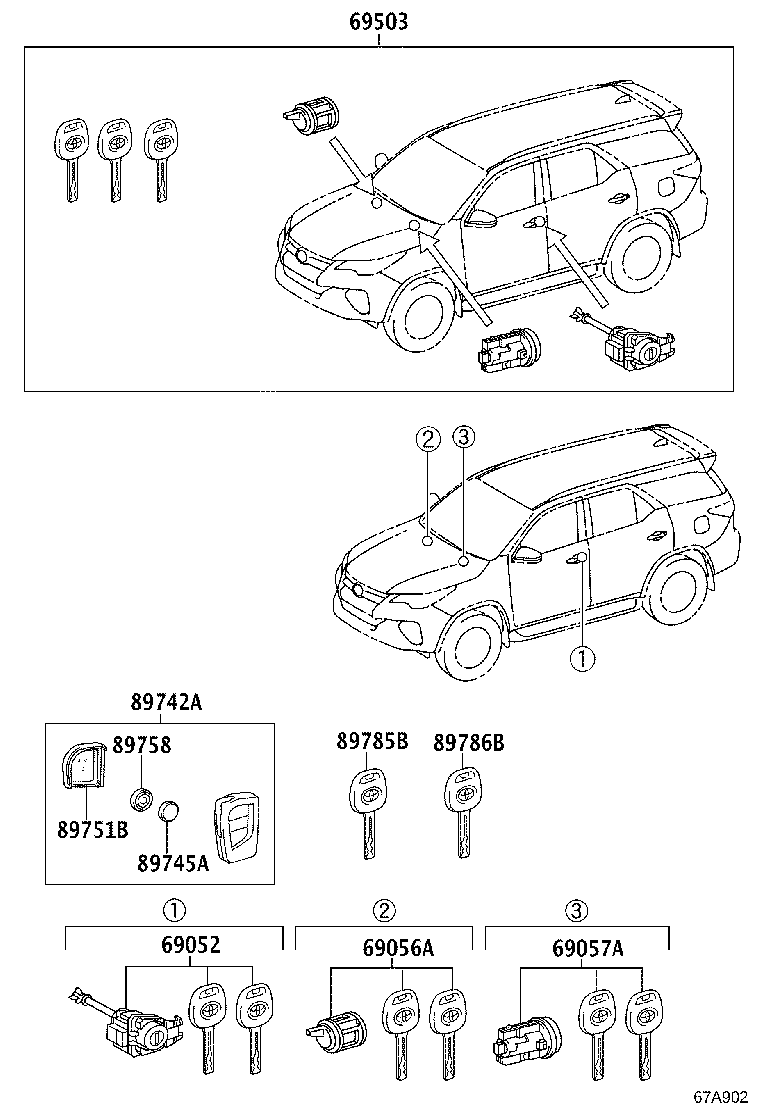 69005-0KC70 CYLINDER SET, LOCK product image