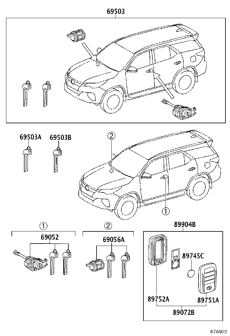 69005-0KC70 CYLINDER SET, LOCK product image