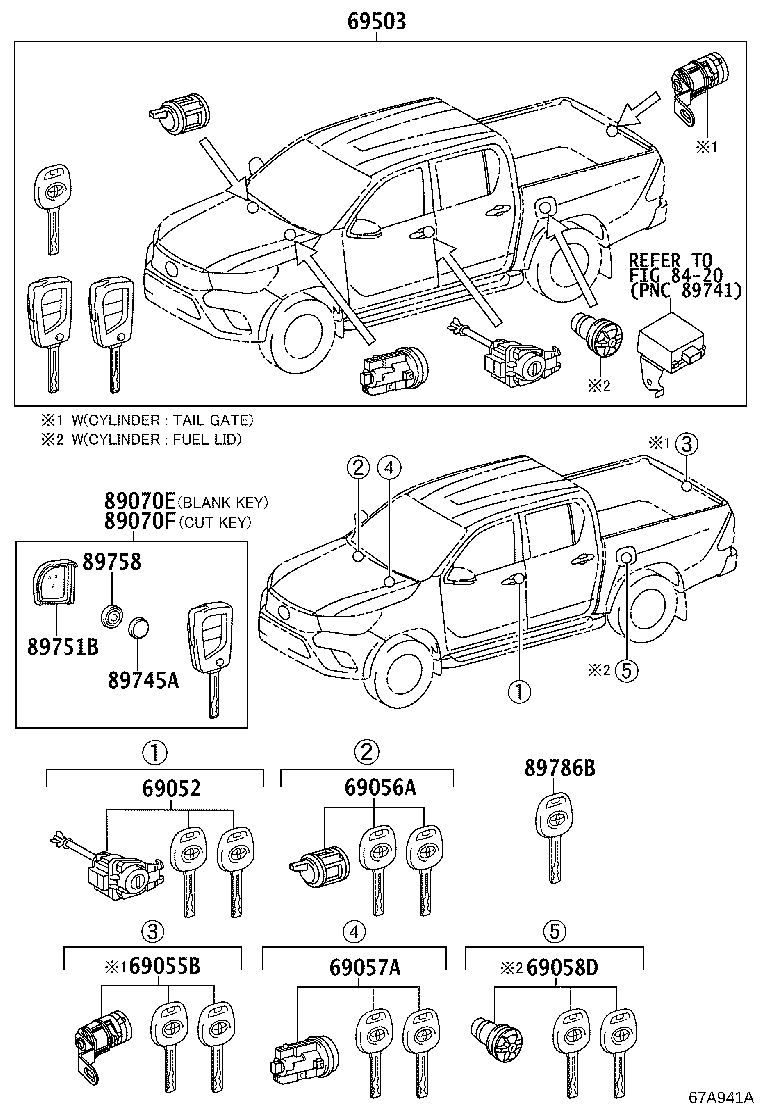 Toyota 89704-0KX00 CYLINDER SET, LOCK
