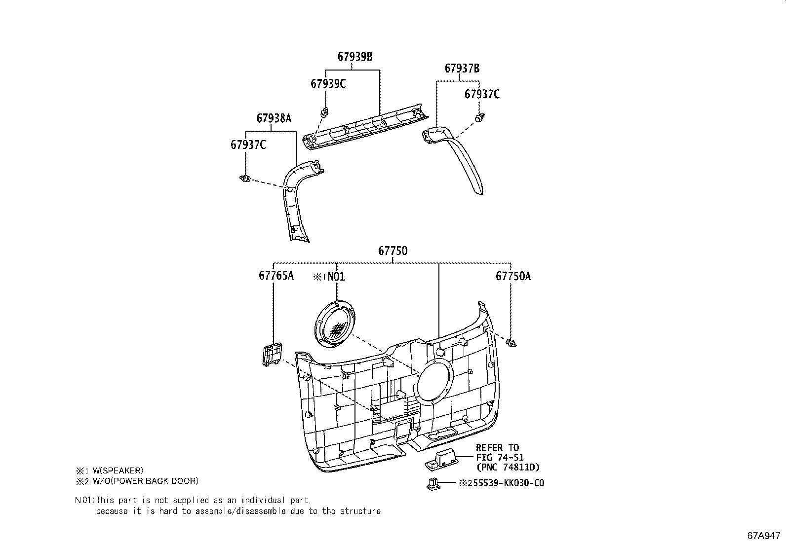 64827-0K060 CLIP, BACK WINDOW GLASS, RH product image