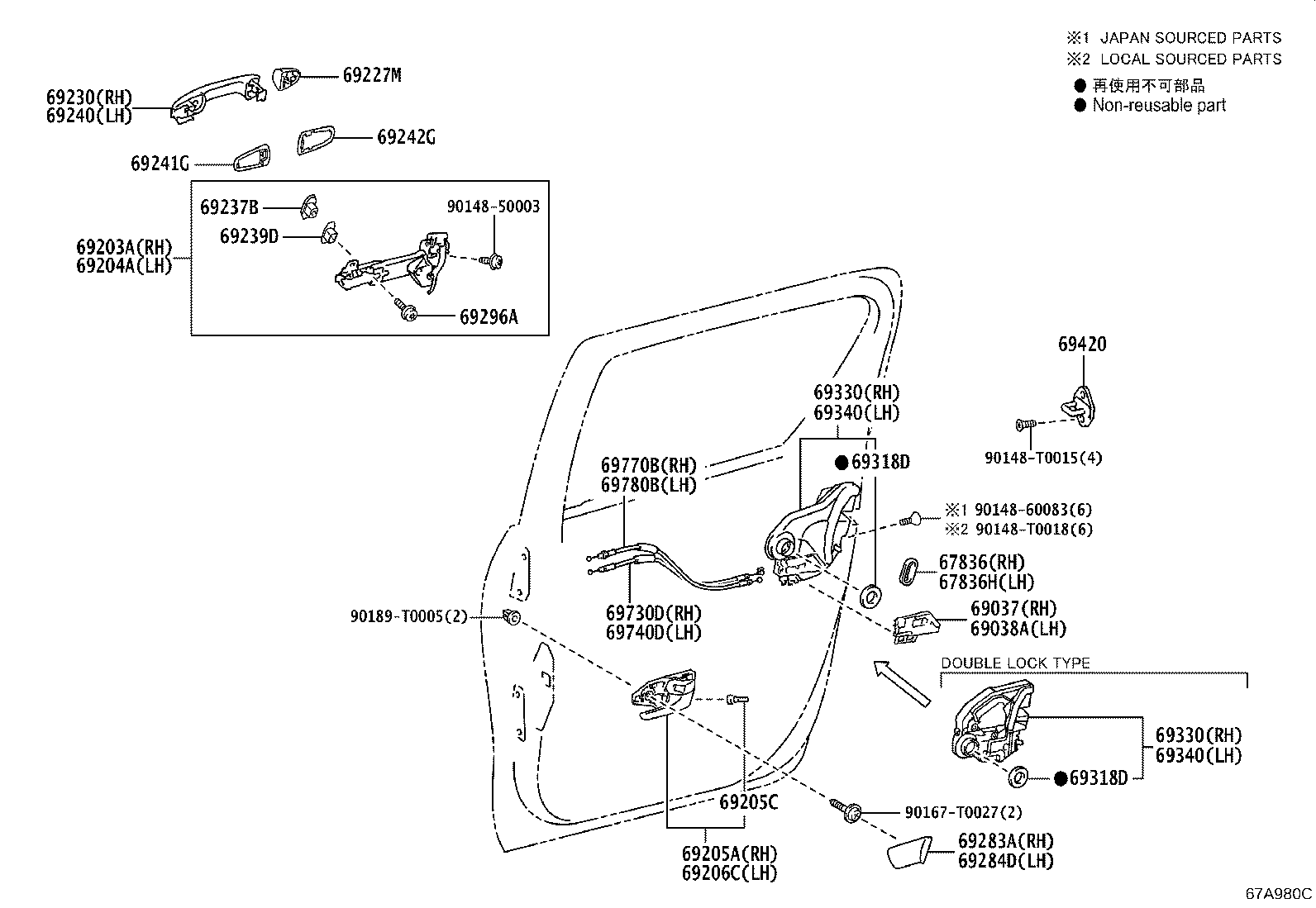 Toyota 69203-0K120 FRAME SUB-ASSY, REAR DOOR OUTSIDE HANDLE, RH