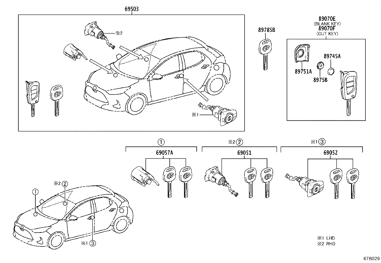69052-K0010 CYLINDER & KEY SET, DOOR LOCK, LH product image