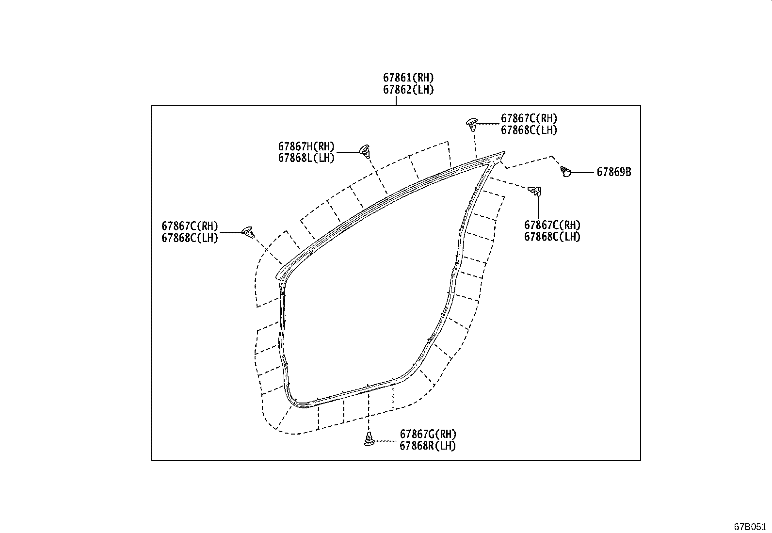 67401-K0010 FRAME SUB-ASSY, FRONT DOOR, FRONT LOWER RH product image