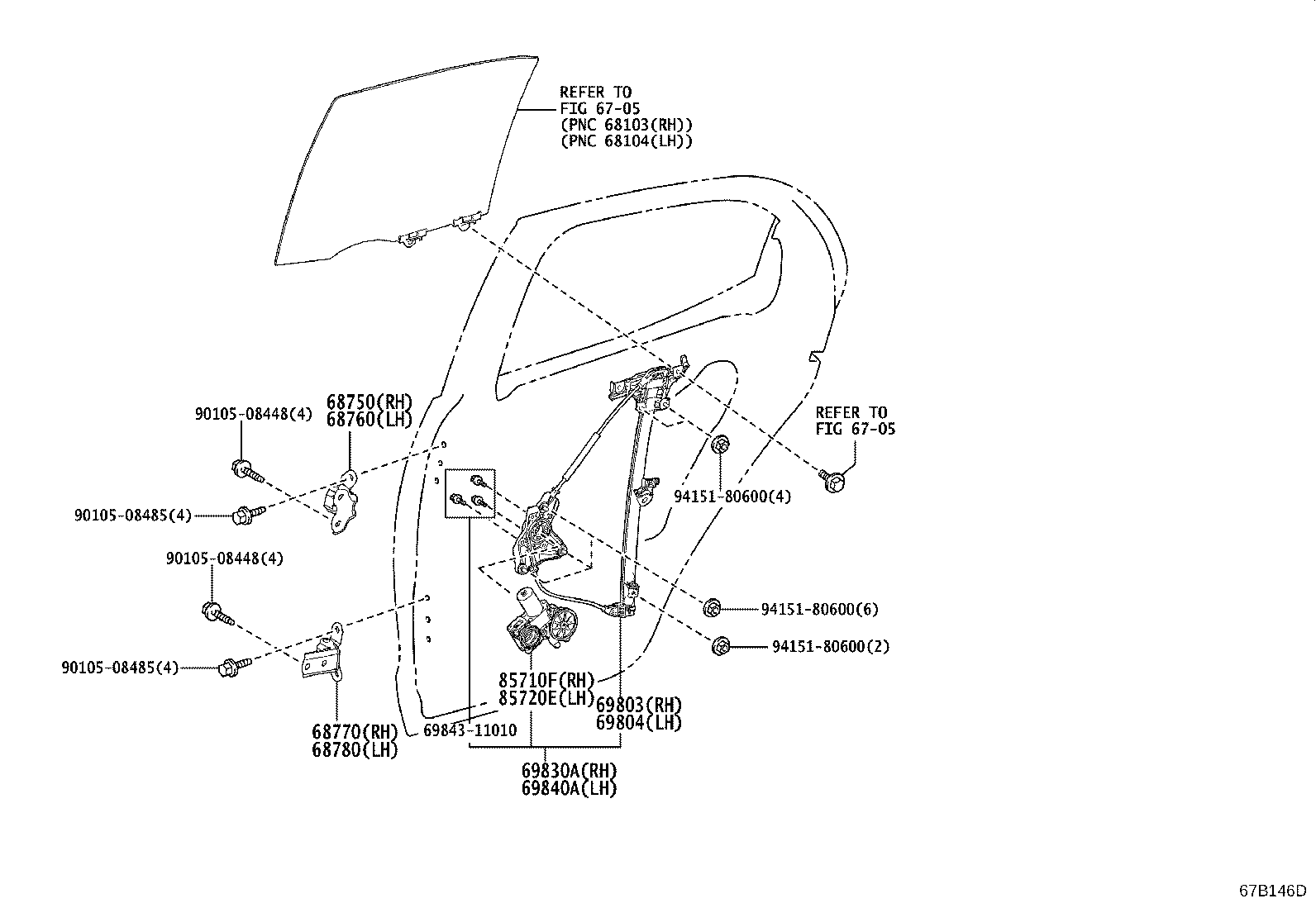 69840-52300 REGULATOR ASSY, REAR DOOR WINDOW, LH product image