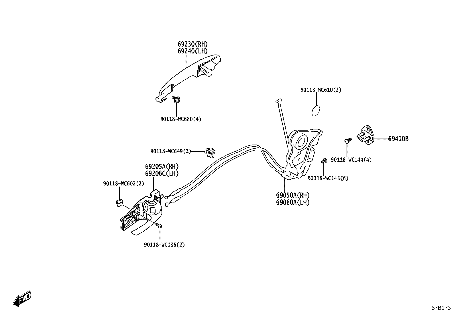 69240-WC005 HANDLE ASSY, REAR DOOR OUTSIDE, LH product image