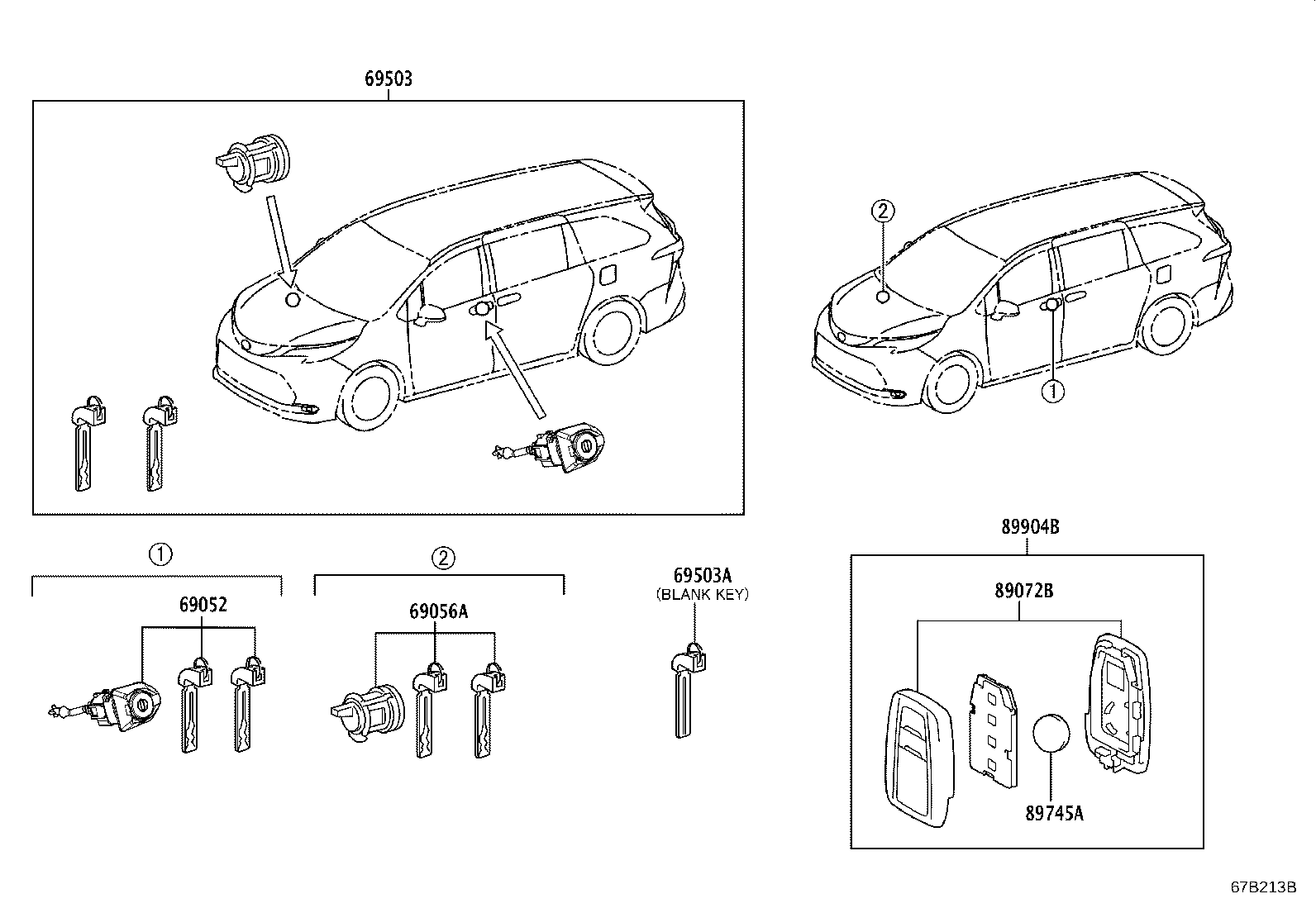 Toyota 69005-08060 CYLINDER SET, LOCK